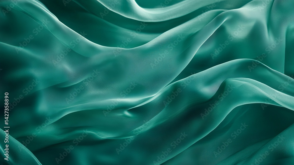 Fototapeta premium Elegant Teal Silk Fabric Drapery Soft Texture Background Teal Green Shimmering Luxurious Smooth Wave Abstract Flowing Sheer Drape Textile Design Element High Resolution Image Perfect for Fashion 
