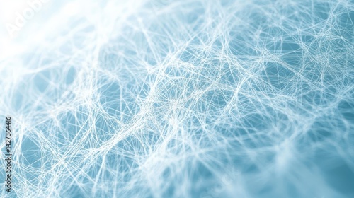 Ethereal network of glowing white lines against a cool blue backdrop, resembling delicate frost or neural connections