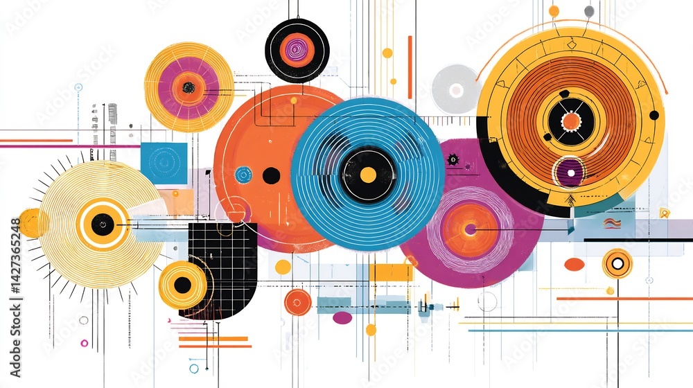 Obraz premium Colorful automation spirals tech networks visualizing workflow optimization task automation and AI productivity tools