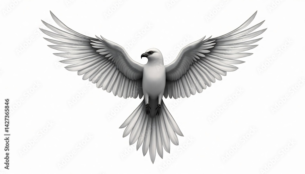 Obraz premium Soaring Hawk: A majestic hawk with its wings spread wide, showcasing its powerful and graceful flight. This intricate image depicts the beauty and freedom of nature's most fascinating birds.