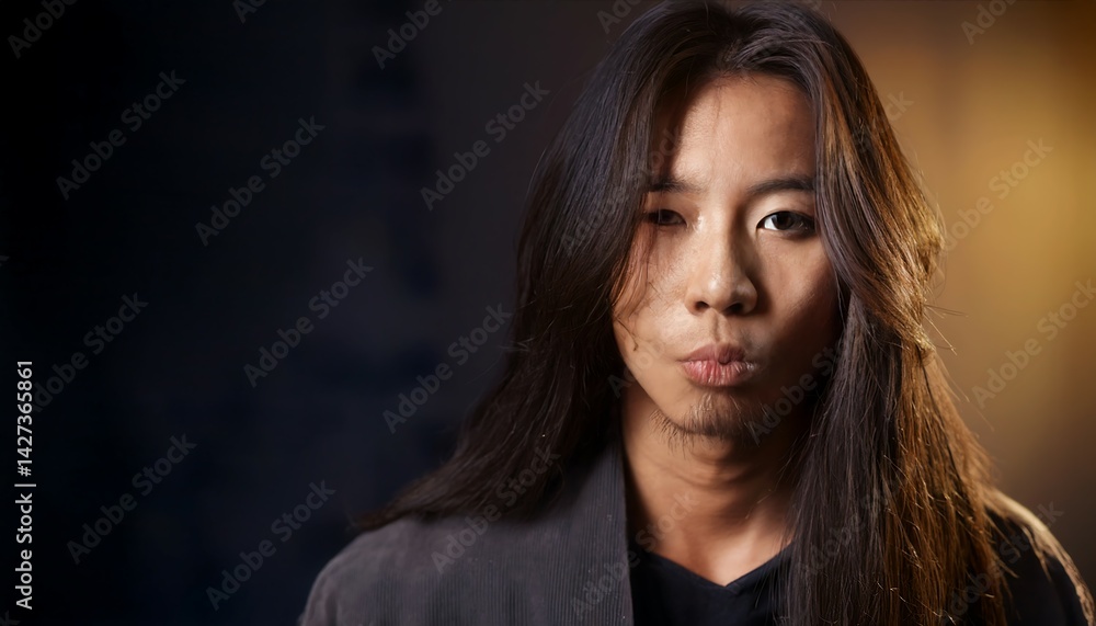 Fototapeta premium Soft focus close-up of a model with natural makeup and retro flash