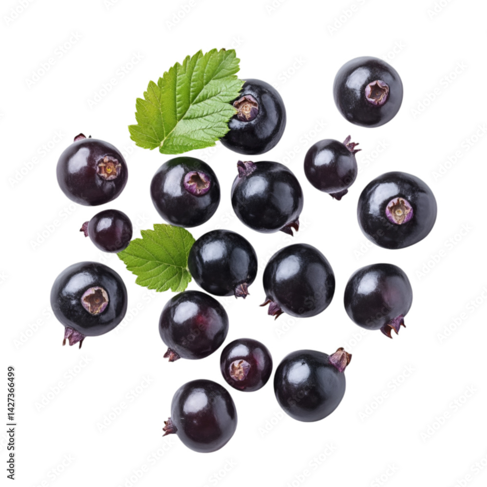 Fresh Blackcurrants with Green Leaves a Delicious Cluster, Fresh Blackcurrants with Green Leaves a Delicious Cluster,