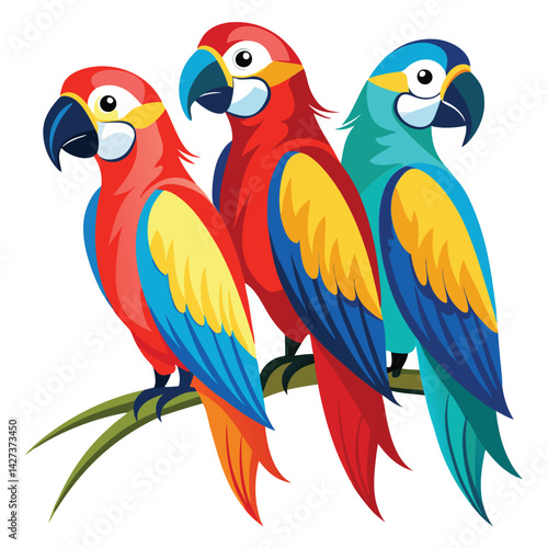 Macaw birds set isolated shilhotee vector on white background