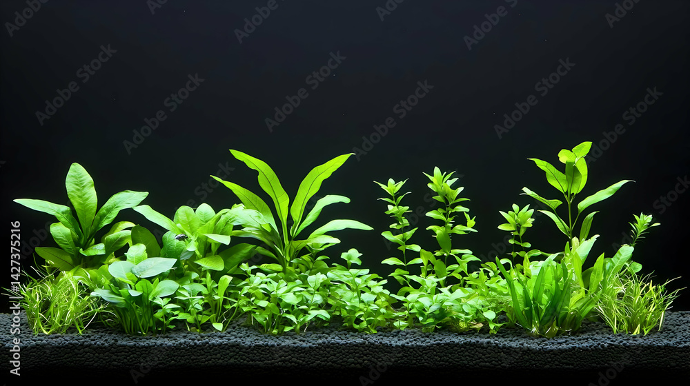 Aquarium Plants Displayed In Dark Background Aquarium Plants Displayed In Dark Background