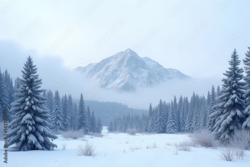 Fototapeta premium Frost-Covered Snowy Tree Scenery