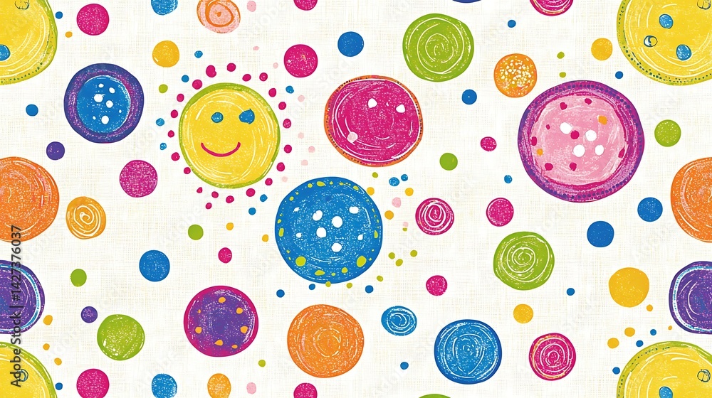 Colorful hand-drawn circles and smiley faces on a textured white background Colorful hand-drawn circles and smiley faces on a textured white background