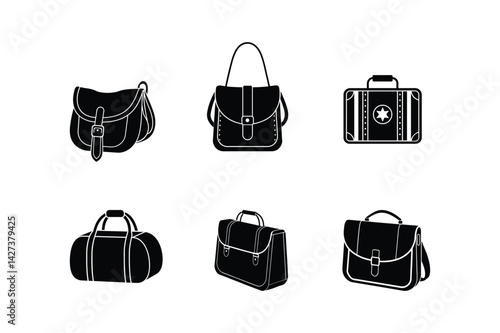 Bag Icon Set – Vector Illustration of Travel, Shopping, School, and Fashion Bags