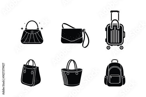Bag Icon Set – Vector Illustration of Travel, Shopping, School, and Fashion Bags