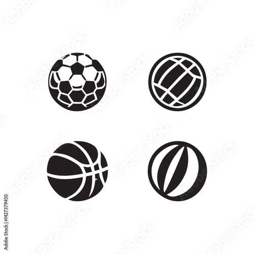 Ball Icon Set – Silhouette Vector Illustration of Sports and Game Balls