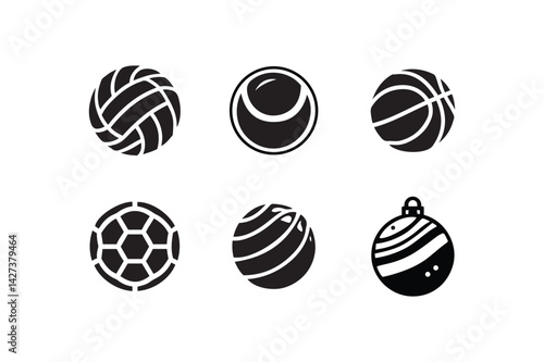 Ball Icon Set – Silhouette Vector Illustration of Sports and Game Balls