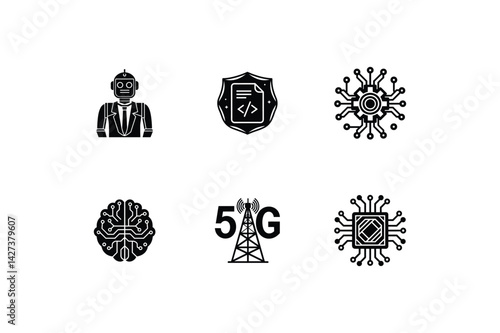 Modern Technology Icon Set – Silhouette Vector Illustrations for Digital, IT, and Web Concepts