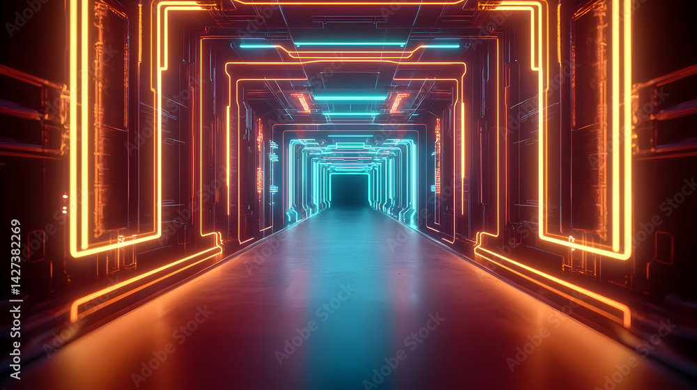 Neon Glowing Pixelated Tunnel Neon Glowing Pixelated Tunnel