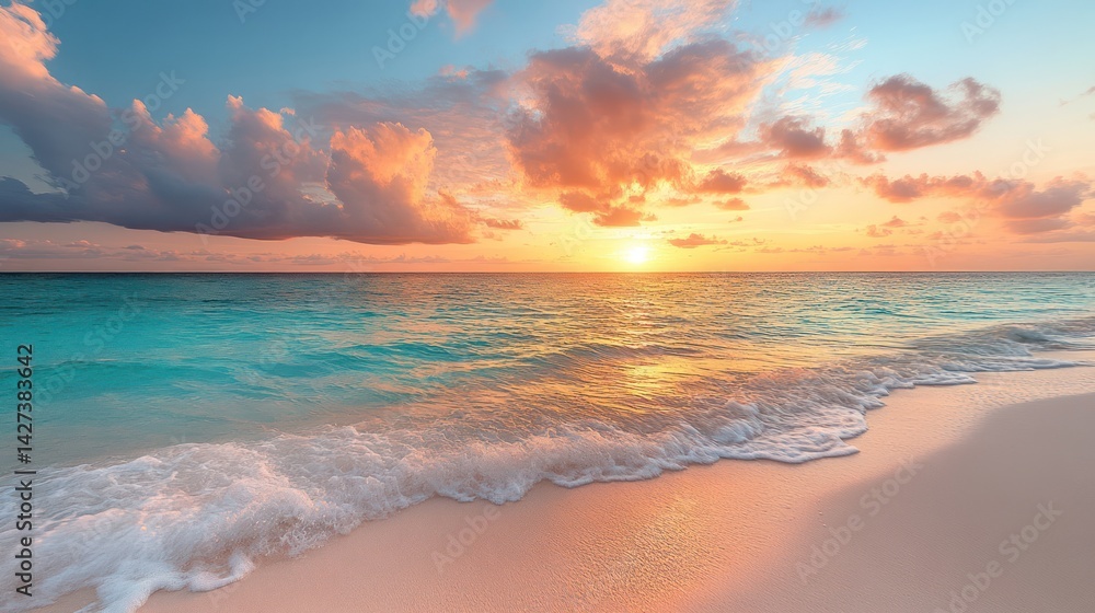 Serene coastal sunrise painting the sky and sea with warm, pastel hues Serene coastal sunrise painting the sky and sea with warm, pastel hues