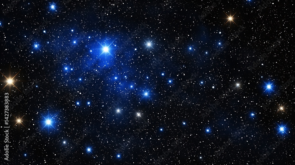 Dazzling cosmic scene with vibrant blue and white stars scattered across a dark, inky backdrop Dazzling cosmic scene with vibrant blue and white stars scattered across a dark, inky backdrop