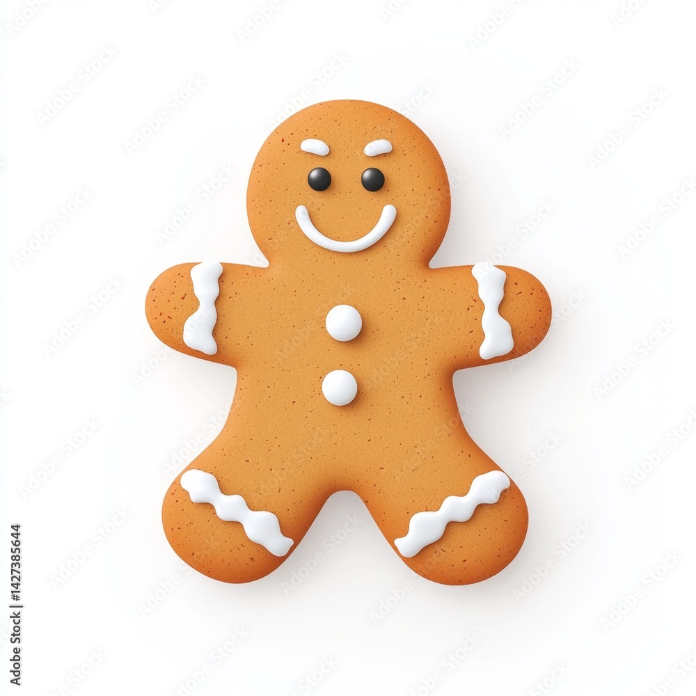 Obraz premium Gingerbread Man Cookie Classic Design with Icing Smiling Face Isolated on White Background Perfect for Detail Highlighting