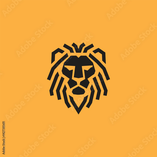 Abstract lion head logo with geometric style vector design illustation