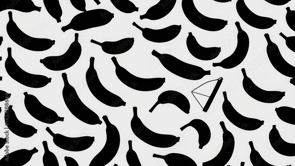 Black and white banana pattern with a sailboat Black and white banana pattern with a sailboat