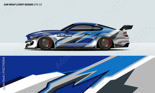 Sport racing car wrap design livery, strip, decal, for vehicle, race car, rally, adventure