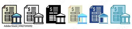 Bank Statement multi style, mini illustration icon set. outline, flat, glyph, line color. vector for UI, UX, app and web, digital or print, related to Taxation, finance, audit and more.