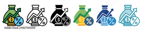 Capital Gain multi style, mini illustration icon set. outline, flat, glyph, line color. vector for UI, UX, app and web, digital or print, related to Taxation, finance, audit and more.
