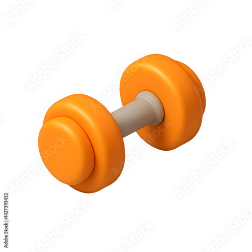 3D Dumbbell Icon in Orange for Fitness