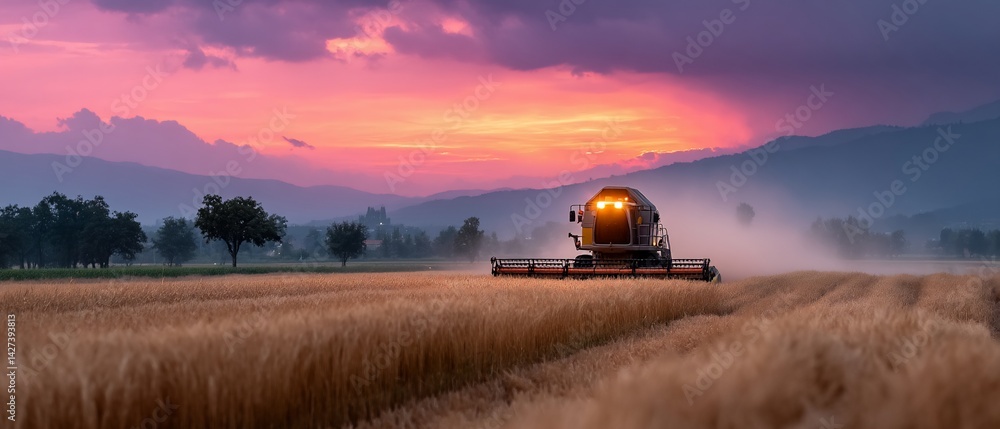 Fototapeta premium Harvesting at Sunset