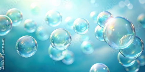 Wallpaper Mural An ethereal collection of iridescent bubbles floats gently on a soft, teal backdrop, creating a dreamy and weightless atmosphere. Torontodigital.ca