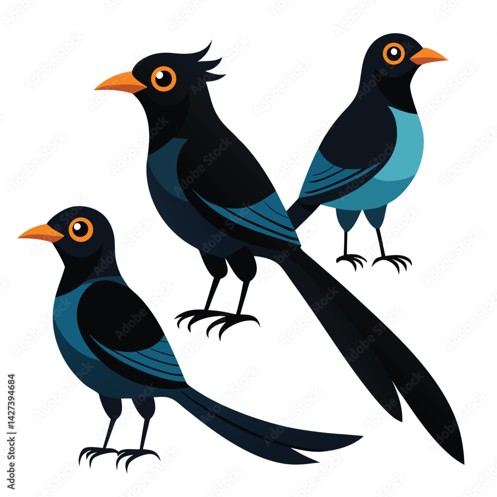 Fototapeta premium Dragon birds set isolated shilhotee vector on white background