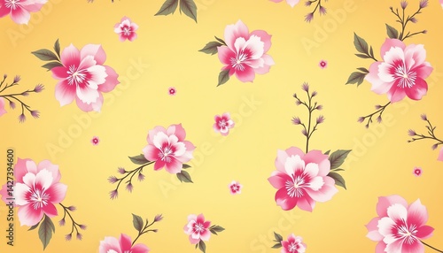 Wallpaper Mural Bright floral pattern on a yellow background. Torontodigital.ca