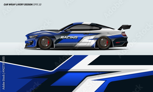 Graphic abstract stripe racing background. Racing car wrap design vector.