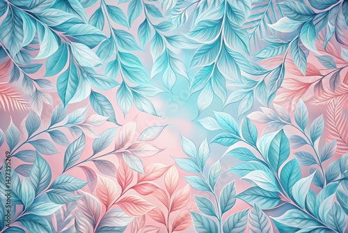 Pastel Dream An Enchanting Arrangement of Delicate Teal and Rose-Hued Botanical Leaves, Forming a Whimsical and Serene Floral Pattern