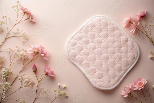 Delicate Pink Quilted Pad Among Blooming Flowers on Soft Background