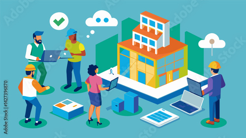 BIM allows for teams to work collaboratively with architects engineers and contractors all contributing to the same model and making changes in real. Vector illustration