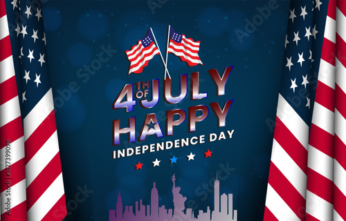 4th of july celebration template banner with abstract gradient blue background design