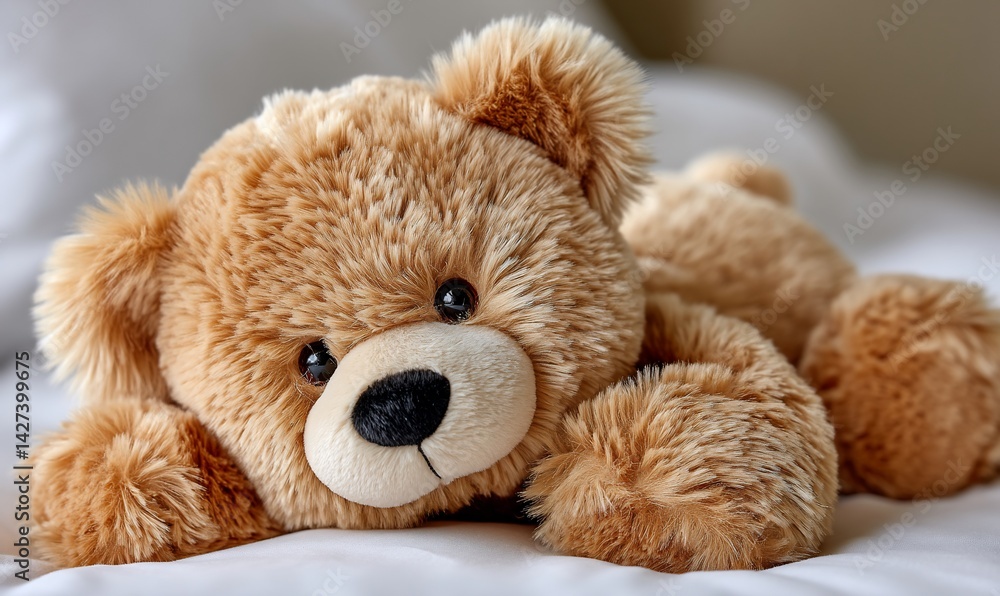 Obraz premium Soft teddy bear on a bed