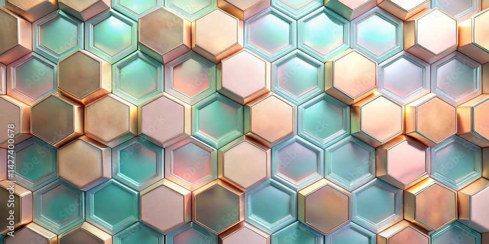 Fototapeta premium Abstract Hexagonal Pattern of Pastel Hues A Seamless Geometric Design for Modern Backgrounds