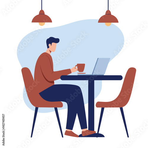 Entrepreneur in café enjoying a beverage at a cozy table  