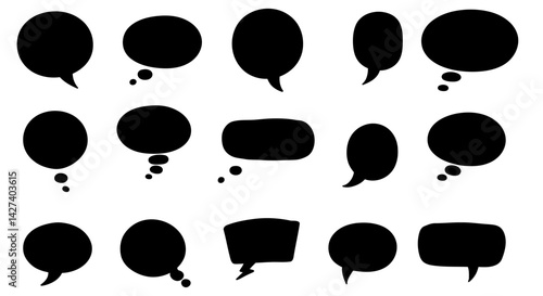 Assorted black conversation bubbles floating