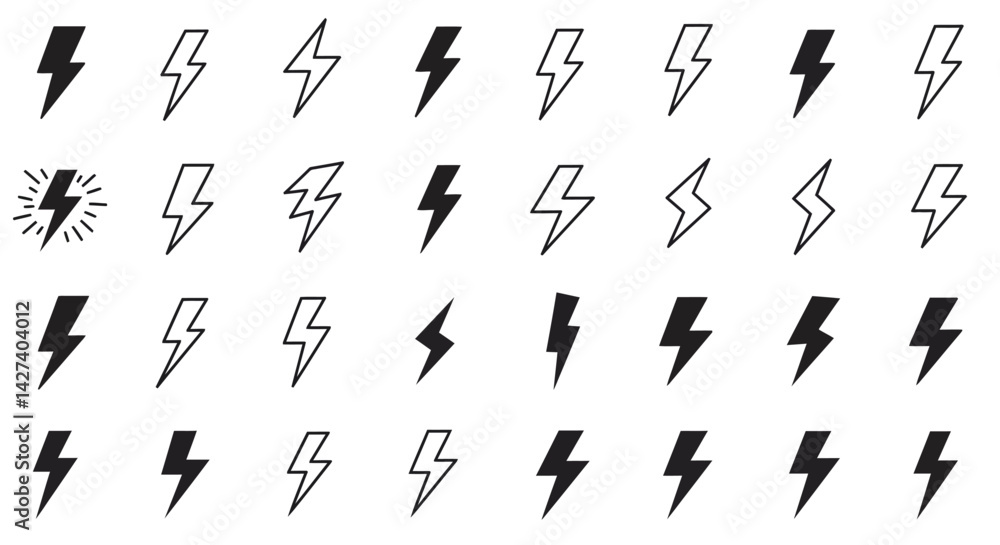 Electric zigzags array of bolt icons Electric zigzags array of bolt icons