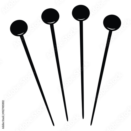 Isolated Black vector Tailer Element straight pins With White Background