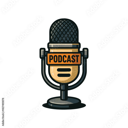 Classic Podcast Microphone Icon in Retro Vector Style