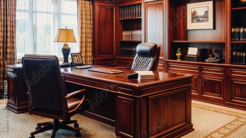 Obraz na płótnie Elegant Mahogany Home Office Interior Design w salonie