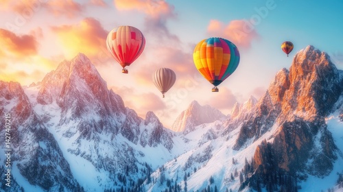 Obraz na płótnie Majestic Mountain Sunrise Hot Air Balloons w salonie