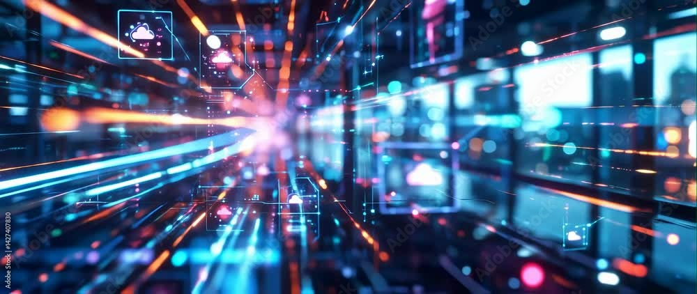 Anamorphic video of Big data connection, Network internet, Conceptual futuristic look at information technology of internet of things