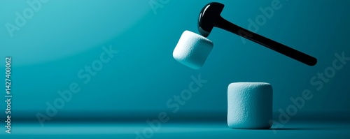 Billede på lærred A gavel striking a marshmallow against a vibrant blue background.