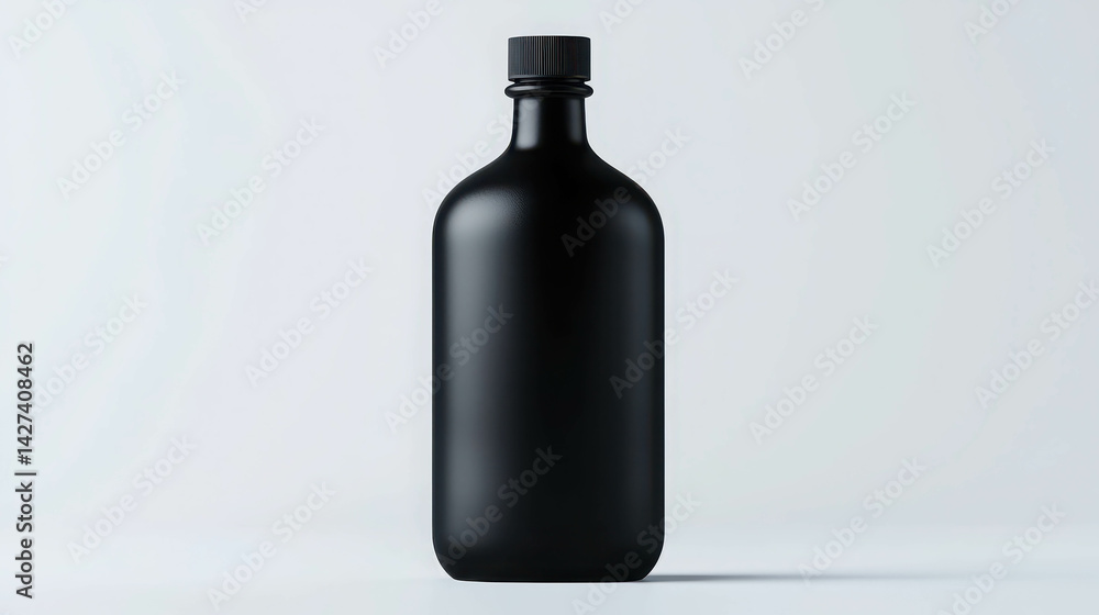 Matte Black Bottle with Screw Cap Isolated on Light Background for Minimalist Product Photography Matte Black Bottle with Screw Cap Isolated on Light Background for Minimalist Product Photography