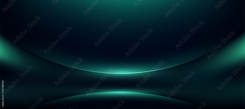 Fototapeta premium Abstract teal geometric shape on black gradient background.