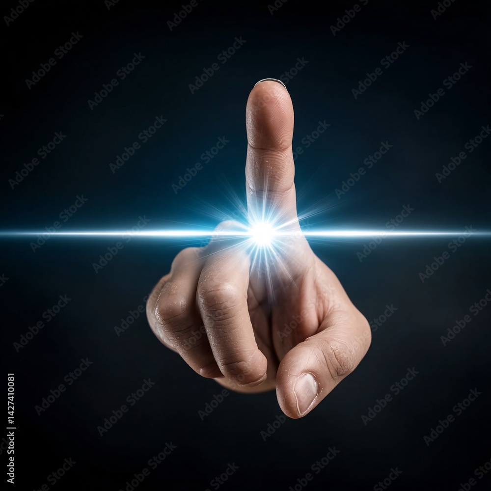 Glowing Hand Gesture Projecting Light Symbolizing Innovation and Technology Ideas in Dark Environment