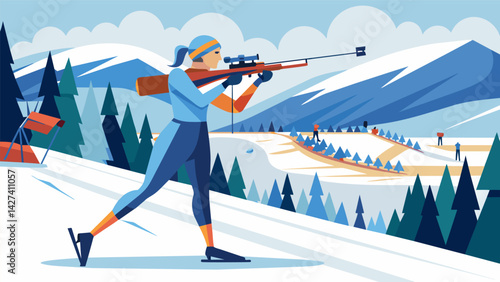 As the crowd cheers a biathlete zooms down the snowy track her heart pounding with adrenaline as she takes careful aim at the elusive targets dotting. Vector illustration