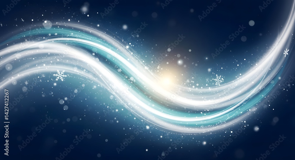 Abstract Winter Background with Flowing Light Streaks and Snowflakes Abstract Winter Background with Flowing Light Streaks and Snowflakes